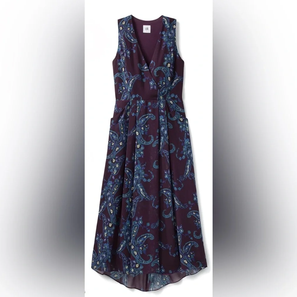 CAbi Dress Treasure Paisley Printed Pleated Pockets - Picture 2 of 11